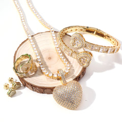 Ice Stone Heart Jewelry Set Women’s Bling