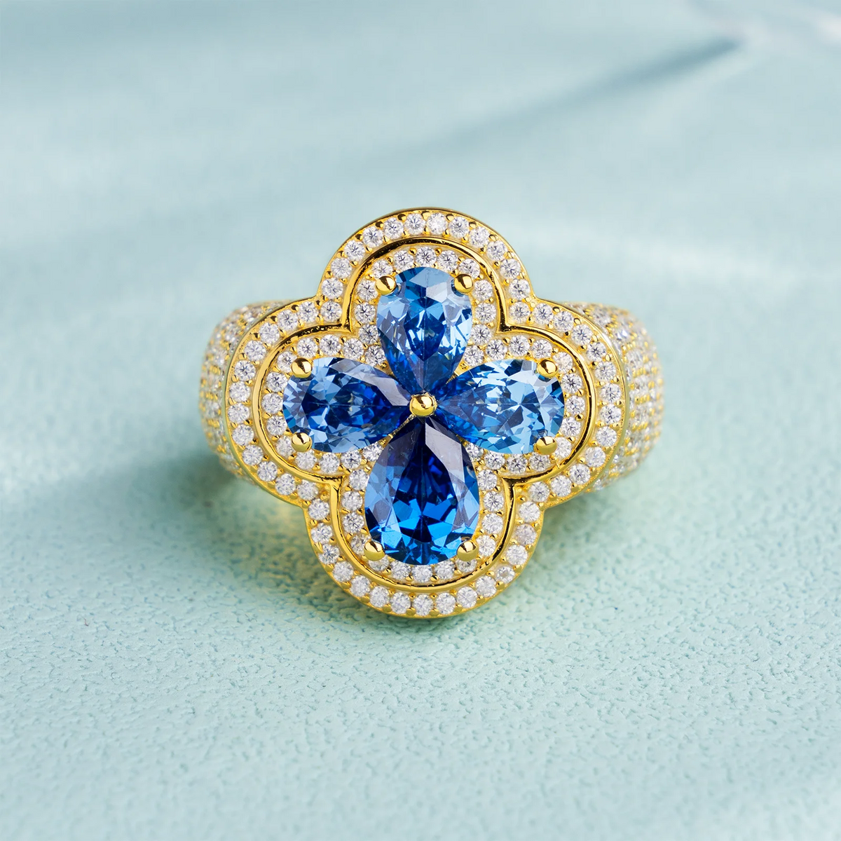 925 Silver Jewelry Enamel Moissanite Four Leaf Clover Ring Pass Diamond Tester Shiny Lucky Clover Ring