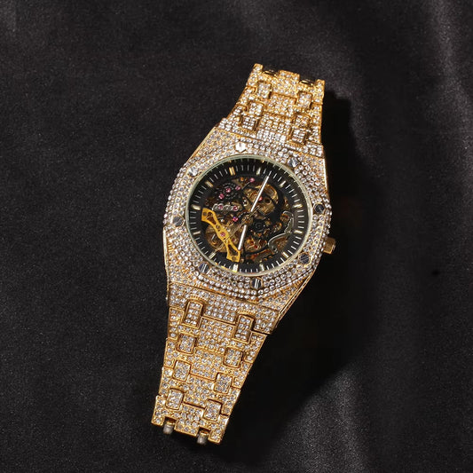 Ice Stone Mechanical Fashion Diamond Bling Silver Gold Watch
