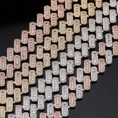 Solid 18k Yellow Gold Plating Italy Men's Cuban Curb Chain Necklace 14mm Iced Out Jewelry Manufacturer New Gold 3 Rows Chain