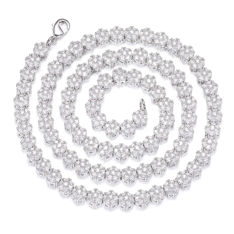 Top Icy 8mm Flower Shape Diamond AAA Cubic Zirconia Tennis Chain Cute Women Necklace Bling Tennis Necklace