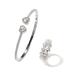 Luxury Bling Heart Iced out Cubic Zirconia bracelet ring set 18K gold plating Heart ring Rapper Fashion Jewelry Set