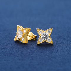 Ice Stone VVS Moissanite Four Pointed Star Earrings