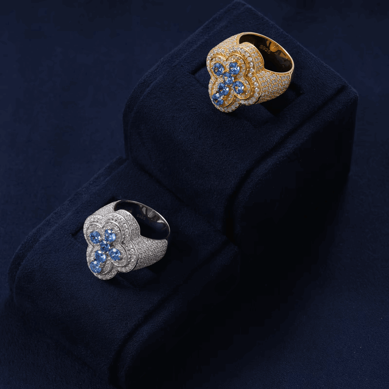 Ice Stone Rappers Cross Moissanite Blue CZ Ring