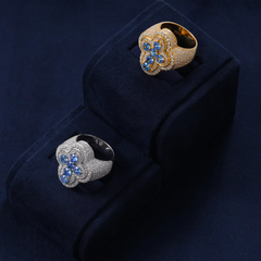 Ice Stone Hip Hop Blue Moissanite Cross Ring