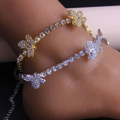Ice Stone Cute Butterfly Charm Rhinestone Tennis Anklet