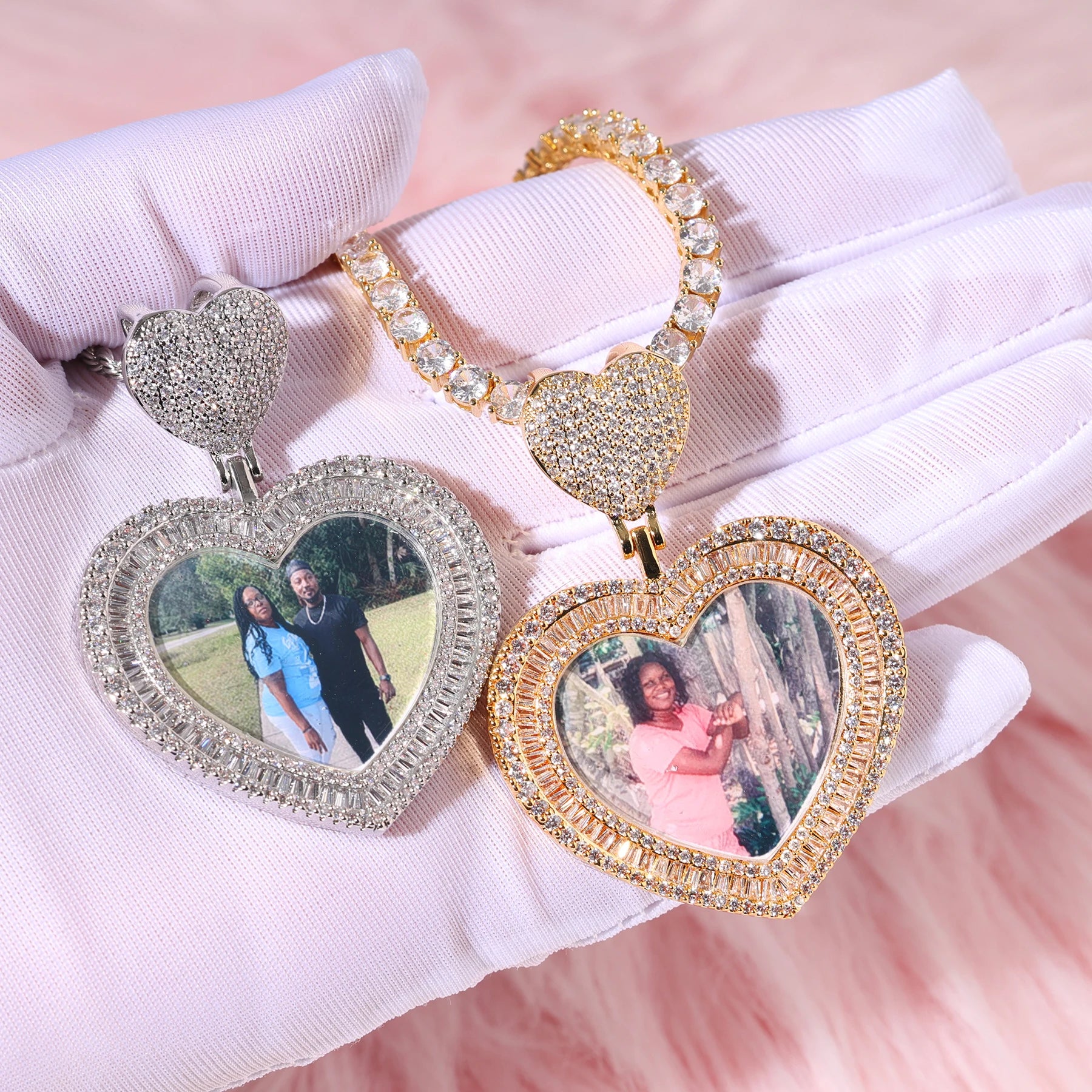 Ice Stone Bling Bling Custom Photo Baguette CZ Heart Pendant