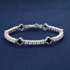 Hot Selling Design Black Clover Tennis Chain Luxury VVS D Moissanite 925 Sterling Silver Tennis Bracelet 4mm Hip Hop Jewelry