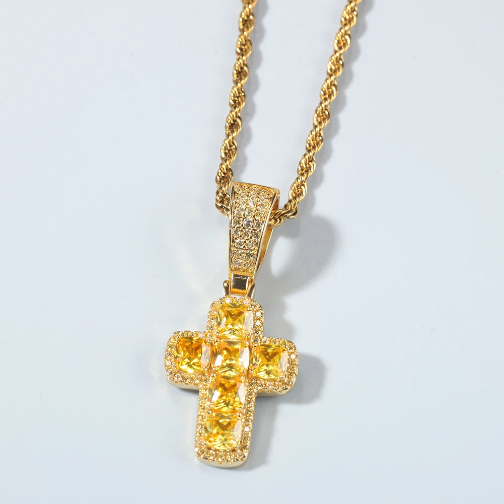 Top Icy Baguette AAA zircon new design small size crystal cross pendant jewelry Solid micro paved Cross Pendant necklace hip hop
