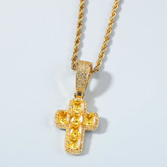 Top Icy Baguette AAA zircon new design small size crystal cross pendant jewelry Solid micro paved Cross Pendant necklace hip hop