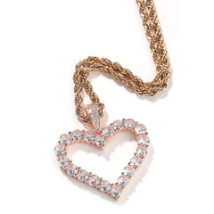 TOP ICY simple design 5mm 5A Cubic Zircon heart pendant necklace iced out diamond love family rose gold women luxury necklace