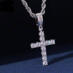 925 Sterling Silver Jewelry Cross Pendant Luxury Necklace Hip Hop Sparkling VVS D Moissanite Diamond Pendant Necklace