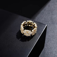 Ice Stone Hip Hop Real Gold Plated CZ Cuban Link Rings