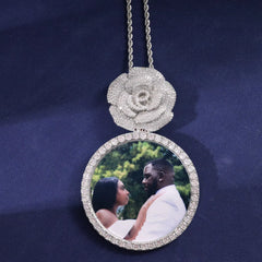 Ice Stone Custom 70MM Rose Hook CZ Photo Pendant Necklace