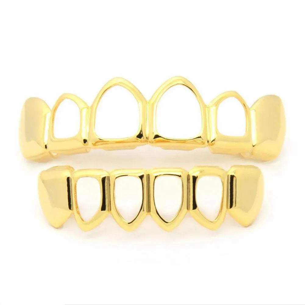 Hip Hop Gold Grillz Body Jewelry Vampire Hollow Grill Teeth Top & Bottom Grills Dental Mouth Punk Teeth Caps Cosplay Party