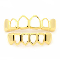 Hip Hop Gold Grillz Body Jewelry Vampire Hollow Grill Teeth Top & Bottom Grills Dental Mouth Punk Teeth Caps Cosplay Party