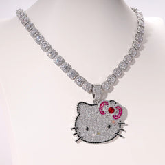 Ice Stone Fashion Women’s Cute Hello Kitty Iced Out Necklace