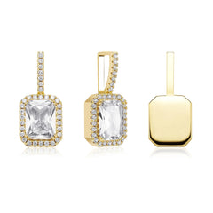 White Gold Square Gem Mocha Fluorescence Pendant Rectangle Iced Out 2 Rows of 5A Cz Hip Hop Pendants for Necklace