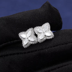 Ice Stone Luxury Green Four Leaf Clover 18k Gold Plated Earrings