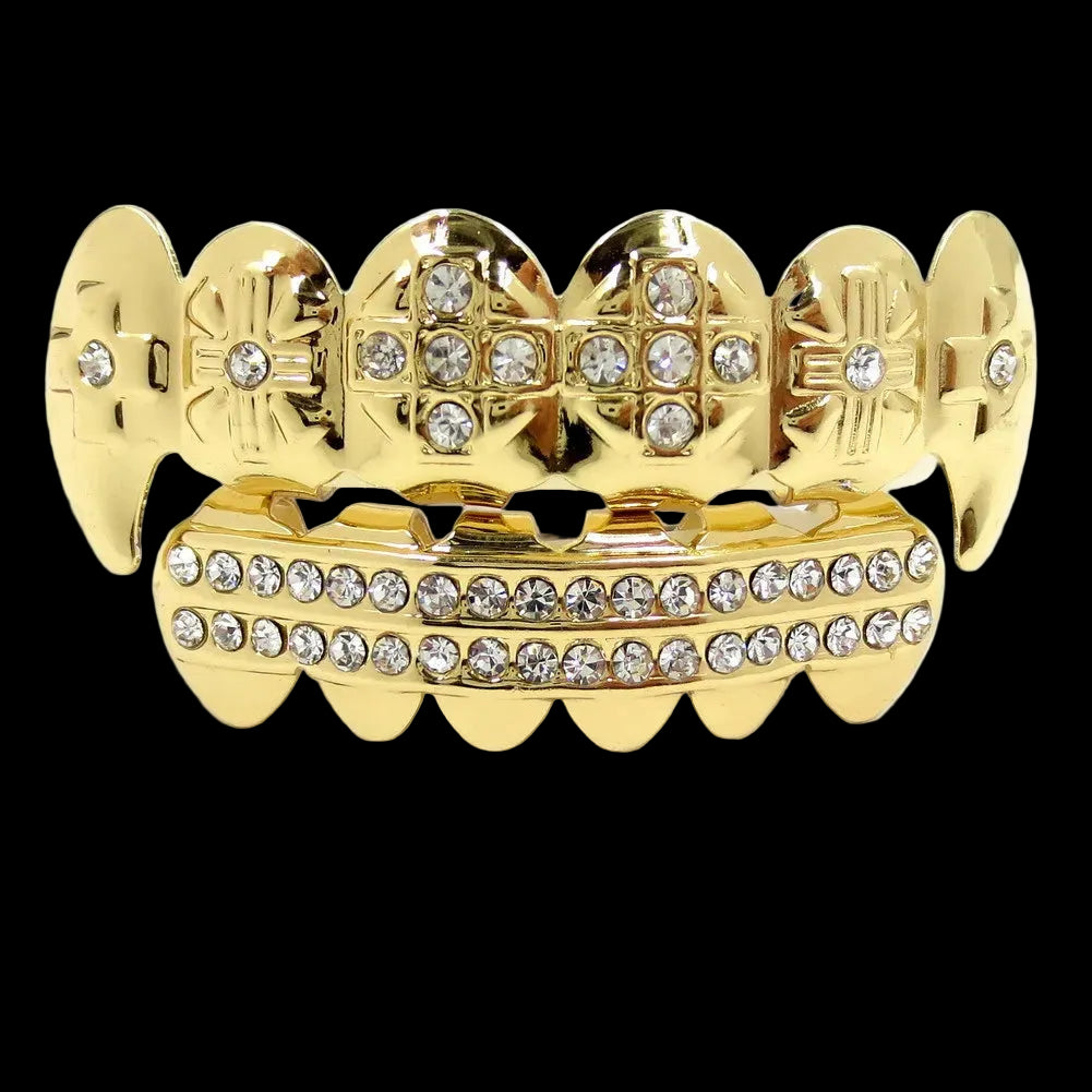 Gold Teeth Grills Top & Bottom Grills Dental Tooth Halloween Vampire Teeth Caps Cosply Body Jewelry