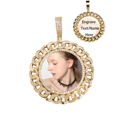 Hip Hop Photo 14k Gold Plated Memory Circle Necklace Men Round Sublimation Jewelry Custom 48mm Picture Photo Pendant