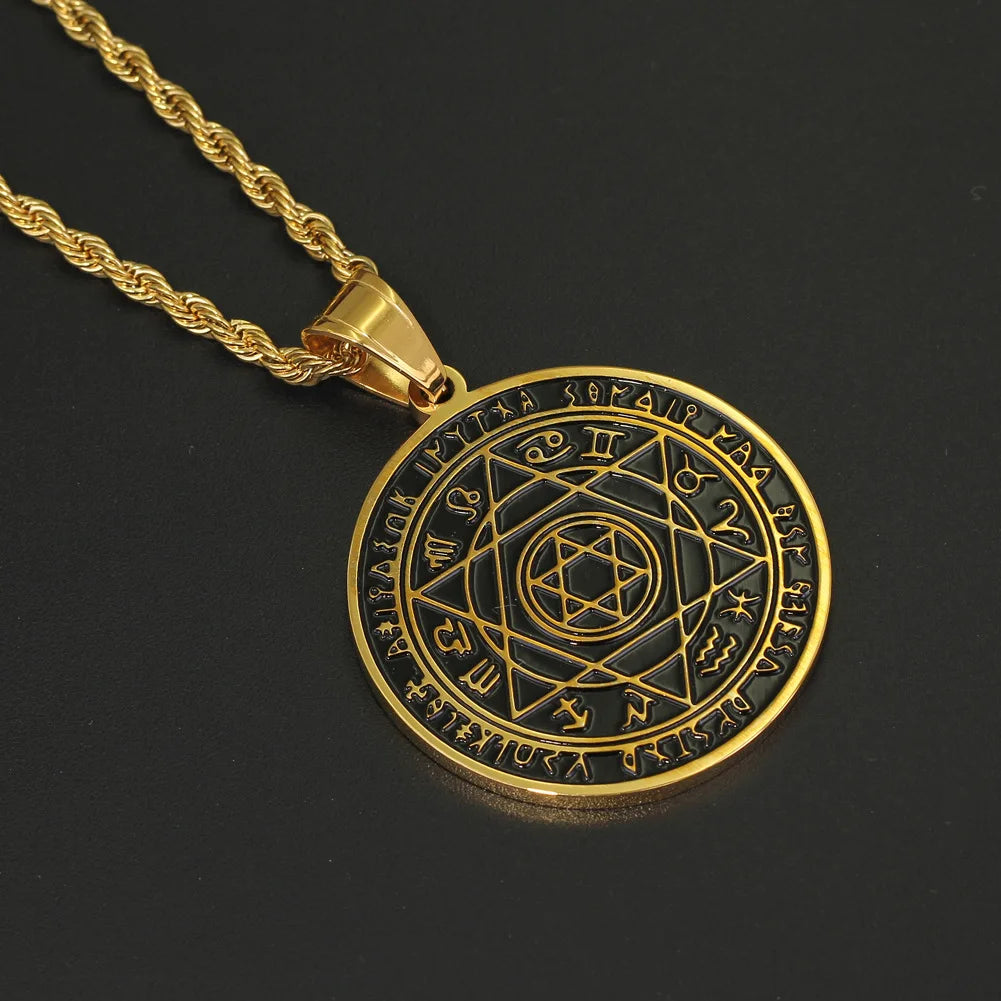 jewelry wholesale black gold constellation five-pointed star witchcraft pagan charm fashion hip hop rapper necklace jewelry