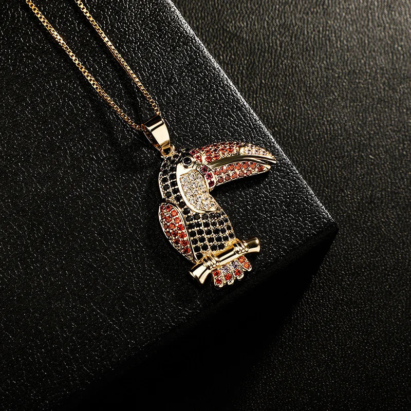 2022 TOP ICY iced out woodpecker design pendant mix color bling bling luxury party hip hop pendant necklace Jewelry Accessories