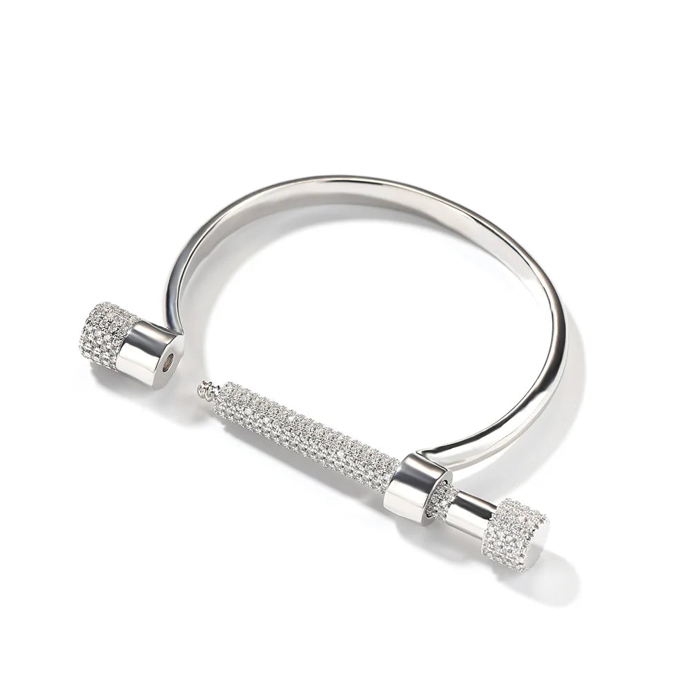 Luxury Iced Out 5A CZ Horseshoe Shaped Bracelets Man's Diamond D Punk Shackle Buckle Bracelet with 18K Gold Plated