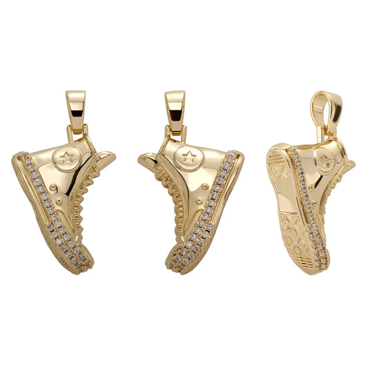 Ice Stone Shoe Pendant Gold Plated Jewelry
