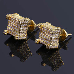 Ice Stone Hip Hop Iced Out Gold CZ Square Stud Earrings
