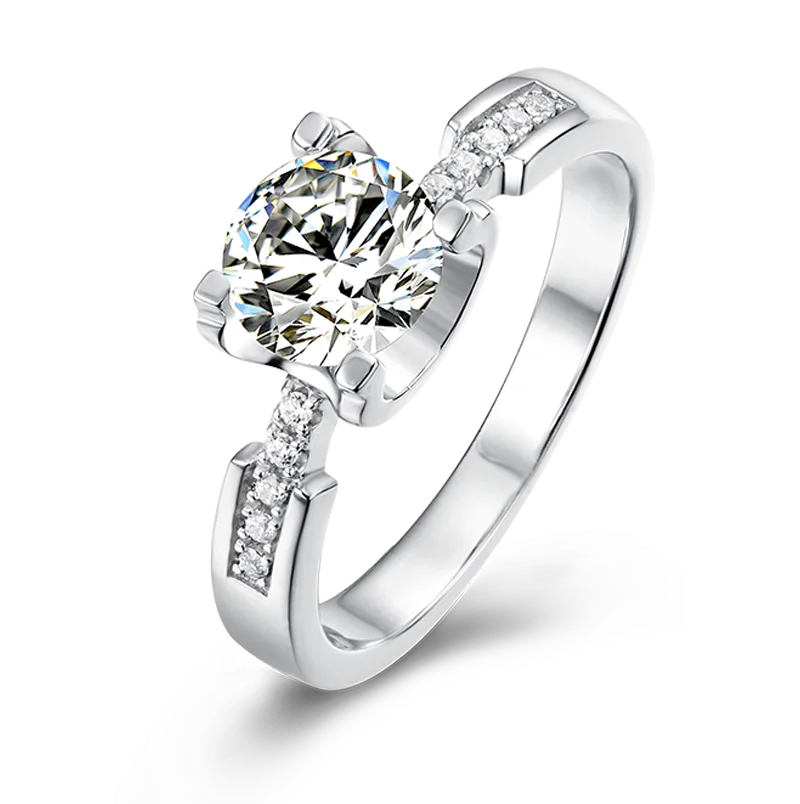 14K White Gold Moissanite Finger Ring Solid Wedding Band Heart Cut Moissanite Ring