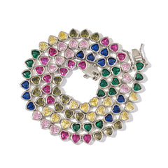 5mm Iced Out Rainbow Color Heart Tennis Chain Fashion Jewelry Necklace Brass 18K Gold Plated 3A CZ Shiny Necklace Women Chain