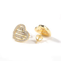 Ice Stone Hip Hop Fashion Brass 18K Gold Plated Heart Stud Earrings