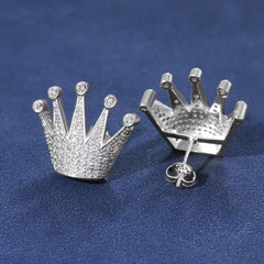 Ice Stone Hip Hop 18K Gold Plated Crown Emerald Zircon Earrings