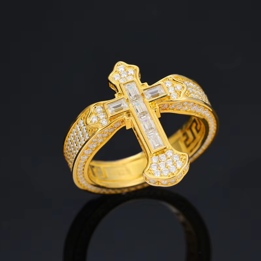 Ice Stone Moissanite Baguette Silver Cross Ring