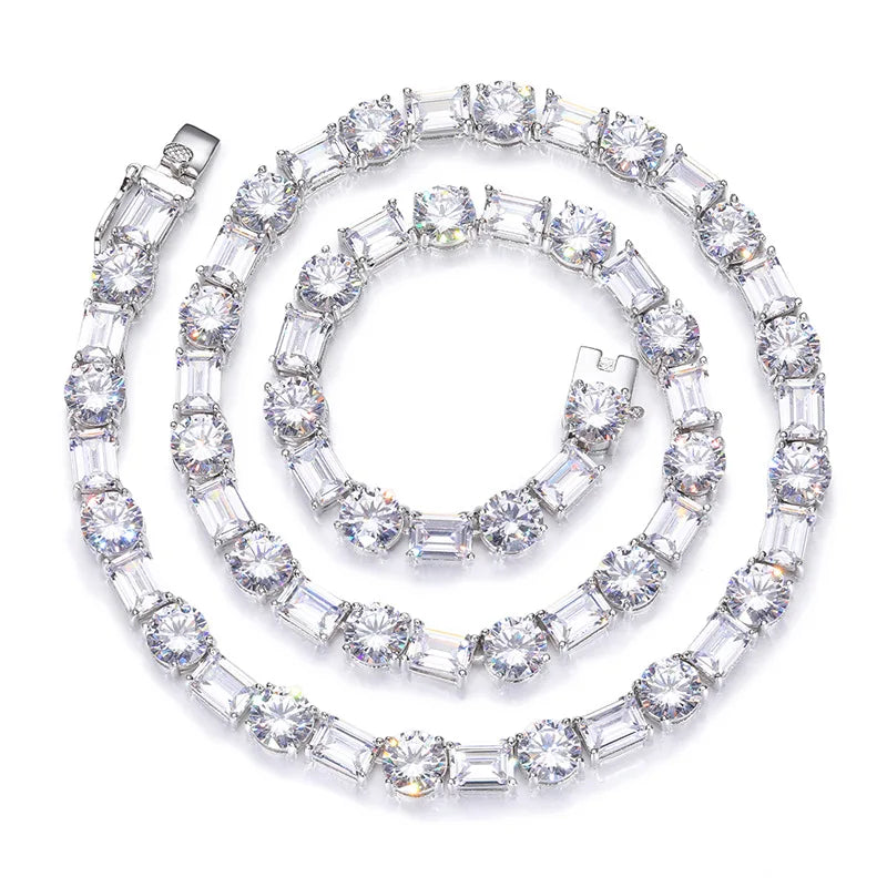 TOP ICY Hip Hop Jewelry Baguette Diamond Tennis Necklace Iced Out Square Cluster Cubic Zirconia Tennis Chain