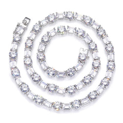TOP ICY Hip Hop Jewelry Baguette Diamond Tennis Necklace Iced Out Square Cluster Cubic Zirconia Tennis Chain