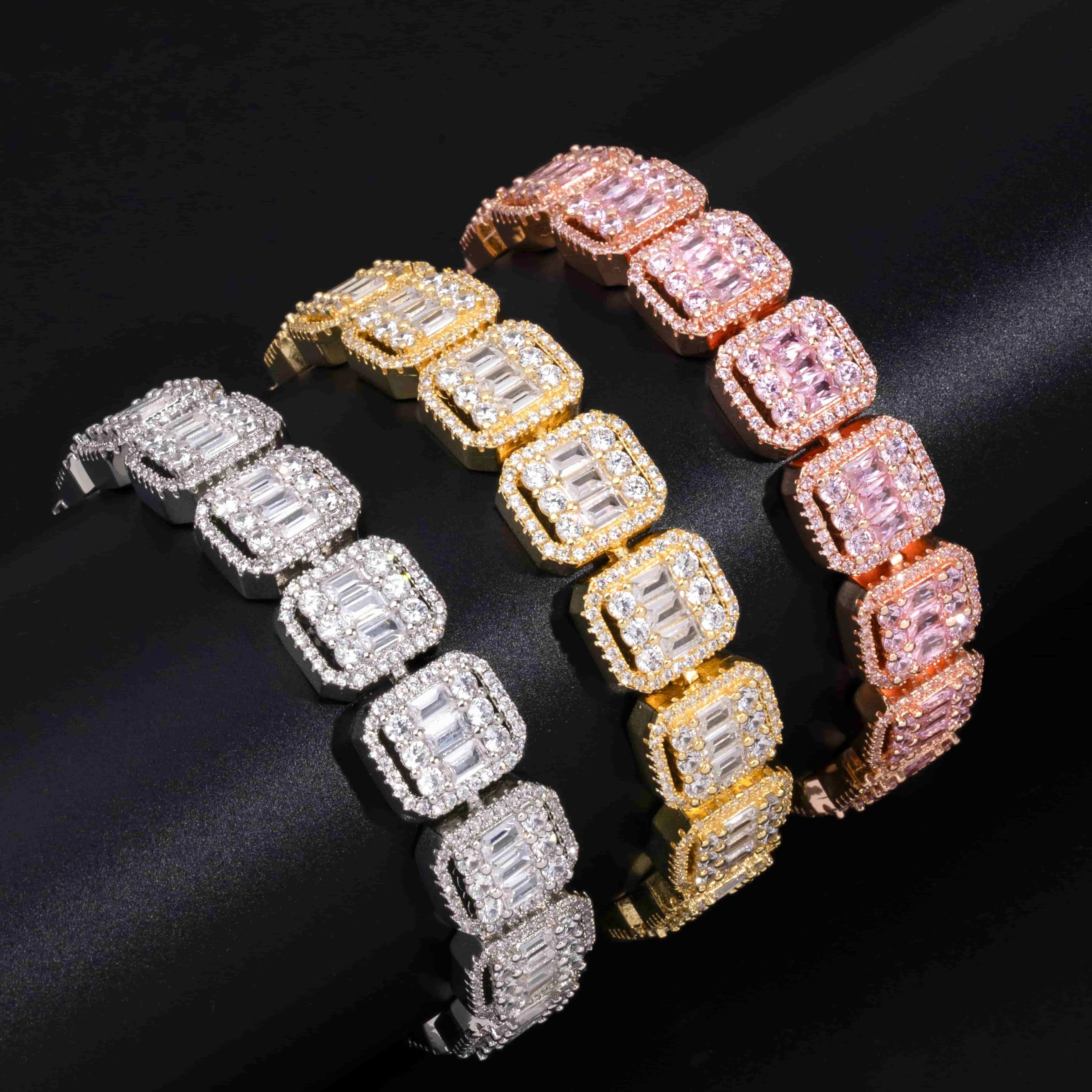 Stylish Unisex 13MM Baguette Chain Necklace Gold Silver Plated Link Chain Rhodium Plated Hip Hop Fashion Accessory for Men Women