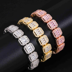 Stylish Unisex 13MM Baguette Chain Necklace Gold Silver Plated Link Chain Rhodium Plated Hip Hop Fashion Accessory for Men Women