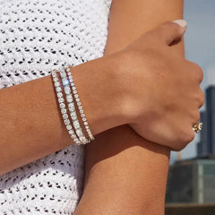 Trend 5A Zircon Tennis Chain Hip Hop Brass 3mm 4mm 5mm Tennis Bracelet Sparkling Gold and White Gold Jewelry