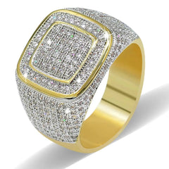 Round Square shape AAA+Cubic Zircon Ring Copper Material Gold Silver plated Iced Out Full CZ Hip Hop Rings Men's Fashion Jewelry