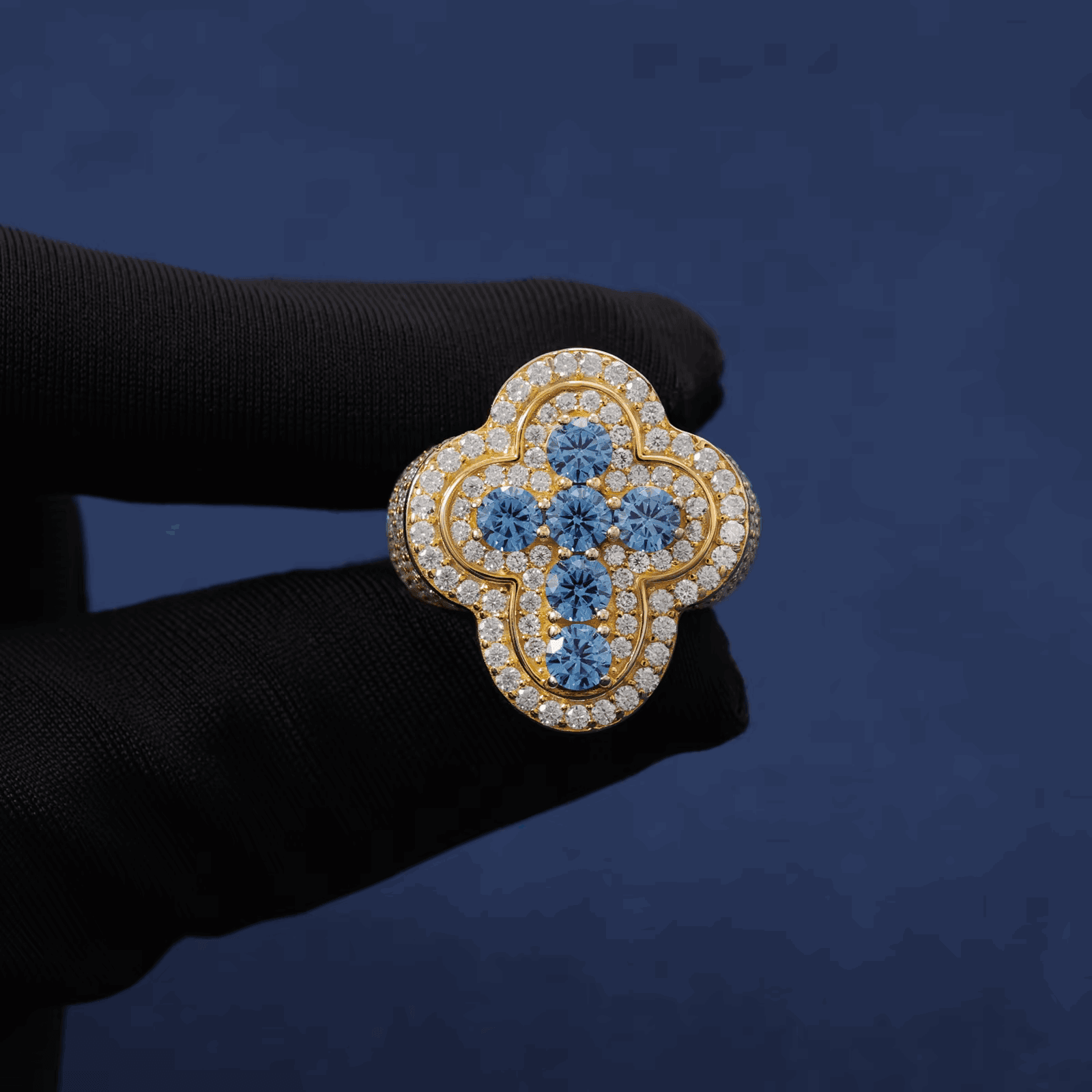 Ice Stone Rappers Cross Moissanite Blue CZ Ring