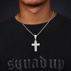 Ice Stone Paved Moissanite Cross Pendant Necklace