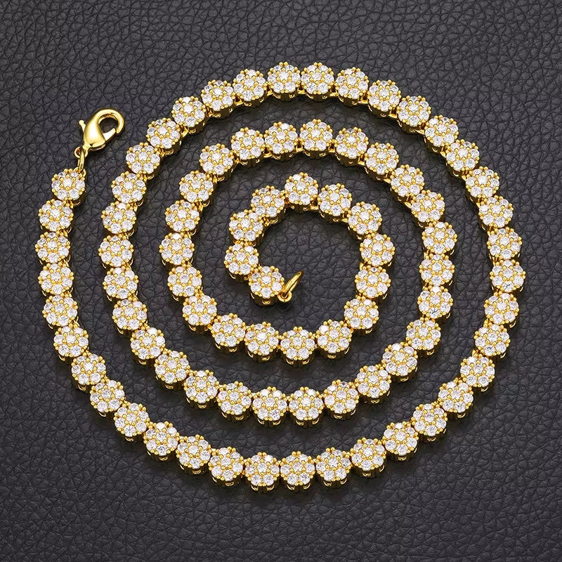 Top Icy 8mm Flower Shape Diamond AAA Cubic Zirconia Tennis Chain Cute Women Necklace Bling Tennis Necklace