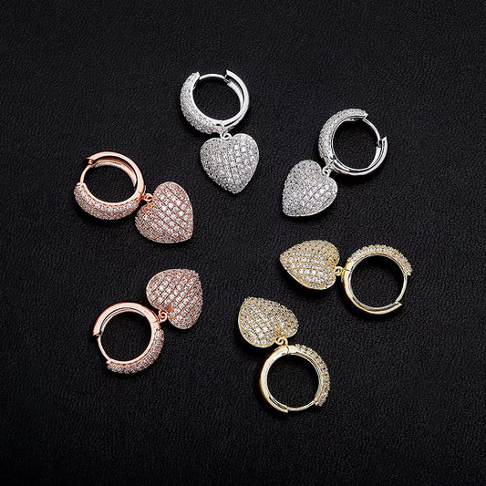 Ice Stone Korean New Fashion Heart Mini Hoop Full Diamond Earrings