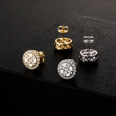 Ice Stone Hip Hop Round Cross Iced Out CZ Stud Earrings