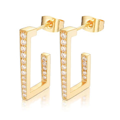 Ice Stone Hip Hop Fashion Rectangle Full Diamond Gold Hoop Earrings