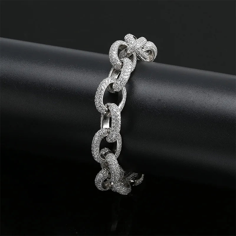 Hip Hop Bling Iced Out Miami Cuban Link Chain Full AAA Crystal Pave Men's Bracelet Gold Silver Color Bracelets for Men Jewelry