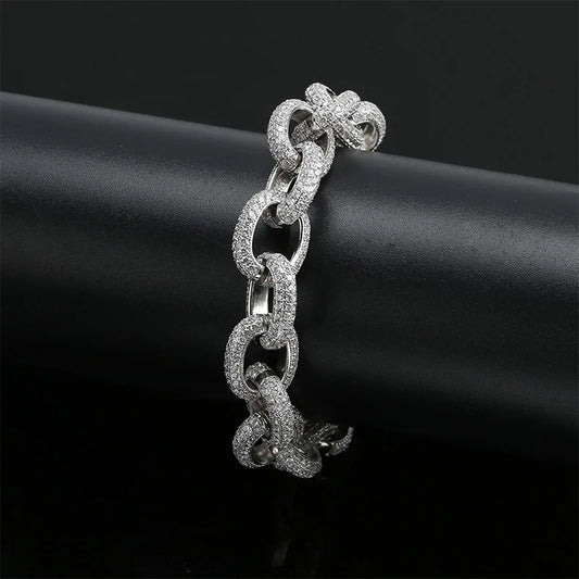 Hip Hop Bling Iced Out Miami Cuban Link Chain Full AAA Crystal Pave Men's Bracelet Gold Silver Color Bracelets for Men Jewelry
