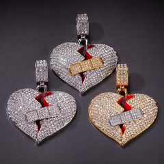 Broke Heart With Band Aid Necklace&Pendant Rhinestone Iced Out Trendy Rock HipHop Men Jewelry for Gift